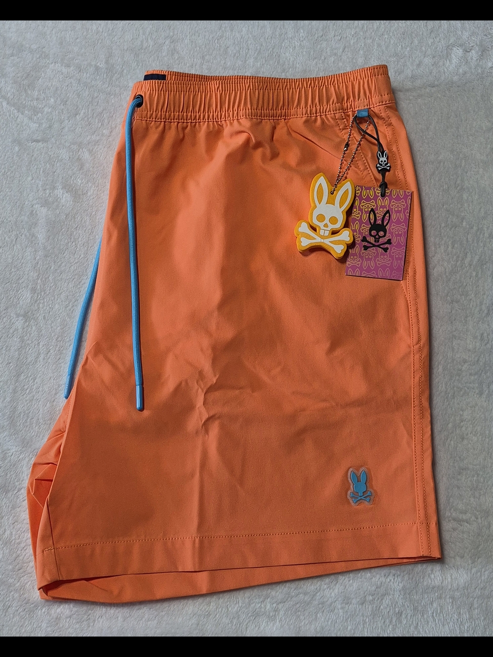 NWT Psycho Bunny Malta Swim Shorts Nectarine with Blue Accents Mens XXL ORG $108